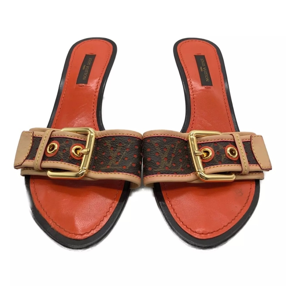 Louis Vuitton Orange Monogram Sandals with Gold Accents
